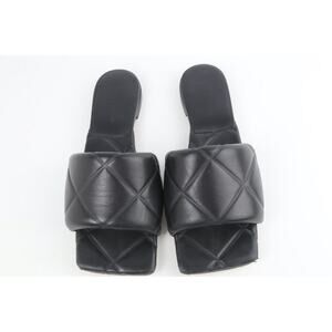 Bottega Veneta Slides Lido Flats Black Quilted Leather Square Toe Size 37.5